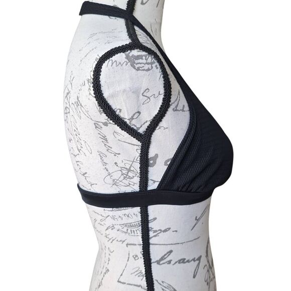 Kenneth Cole Women's Size Medium Black Textured Buckle Halter Bikini Top - Picture 6 of 7